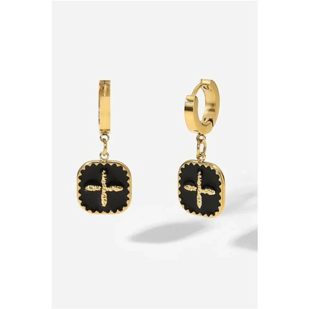 Plus Sign Square Shape Drop Earrings